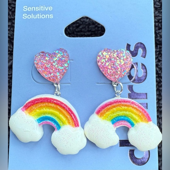 Claire’s Colourful Glitter Heart Rainbow Clouds Post Pierced Earrings - Picture 2 of 8
